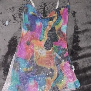 Chainmail cowl neck split Dress